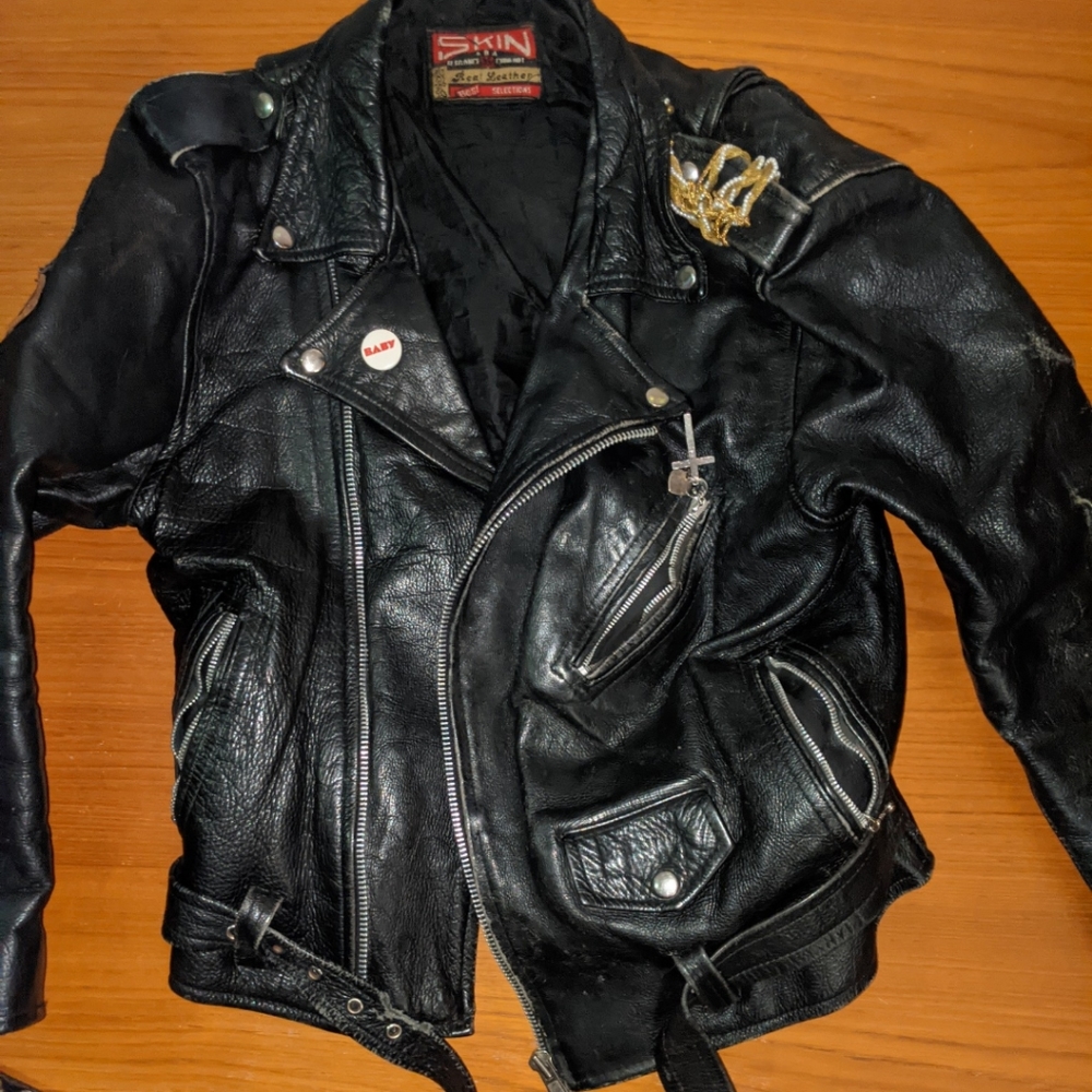 1 of a kind leather punk motorcycle jacket